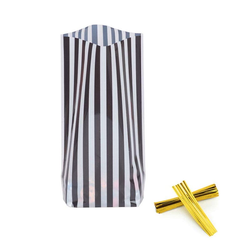 ZOOYOO Black Stripes Clear Cello Bags Plastic Candy Party Favor cellophane Treat Bags,Pack of 50 - Image 4